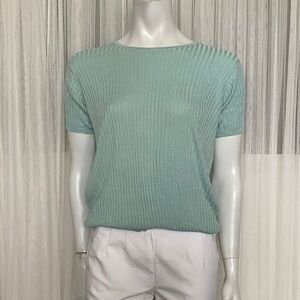 Y2K Kevo Collection Ribbed 3 Ply 100% Silk Knit Top! Seafoam Green/Aqua Size M